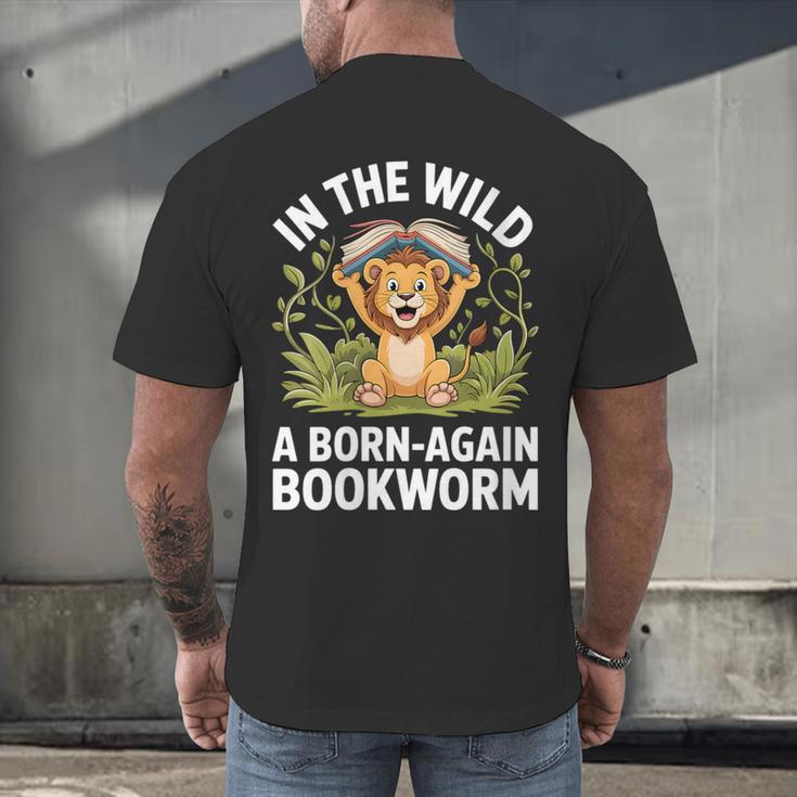 Women's Wild About Reading Book Reader Lion Zoo Animals Kids Men's Back Print T-Shirt
