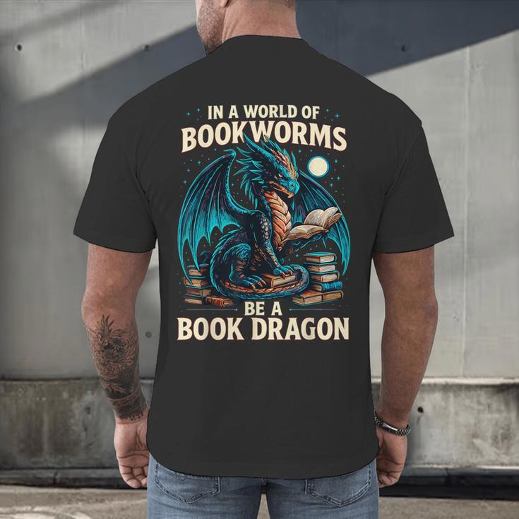 In a World Of Bookworms Be a Book Dragon Reading Men's Back Print T-Shirt In a World Of Bookworms Be a Book Dragon Reading Men's Back Print T-Shirt