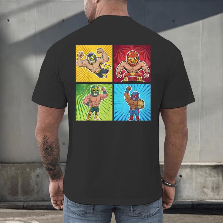 Wrestling Comic Book Wrestler Mexican Lucha Libre Mask Men's Back Print T-Shirt