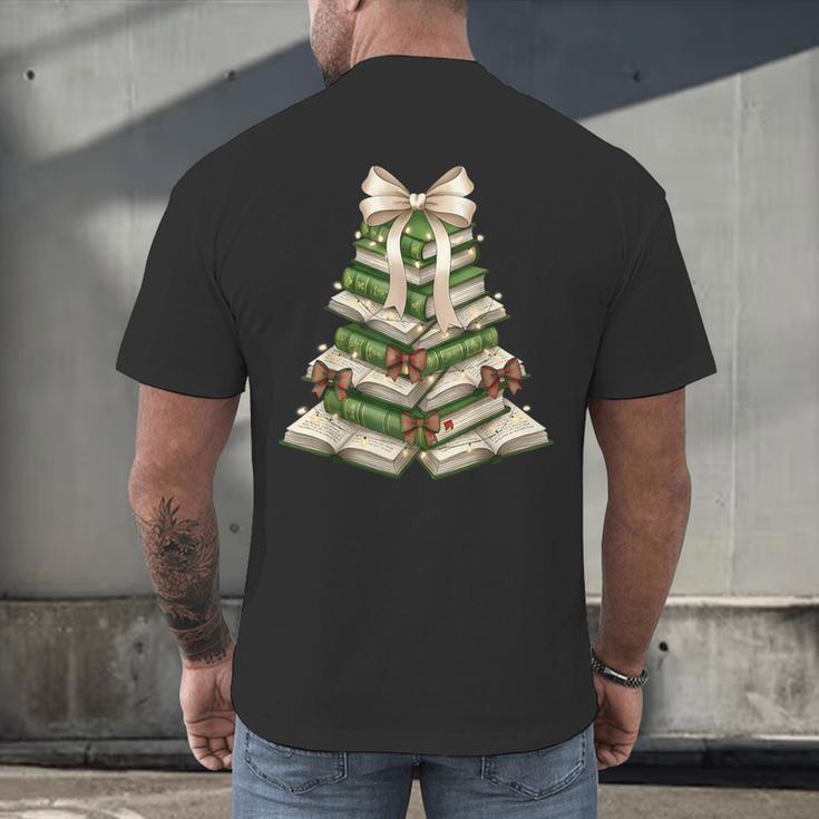 Xmas Tree Books Merry Christmas Coquette Bow Teacher Holiday Men's Back Print T-Shirt Xmas Tree Books Merry Christmas Coquette Bow Teacher Holiday Men's Back Print T-Shirt