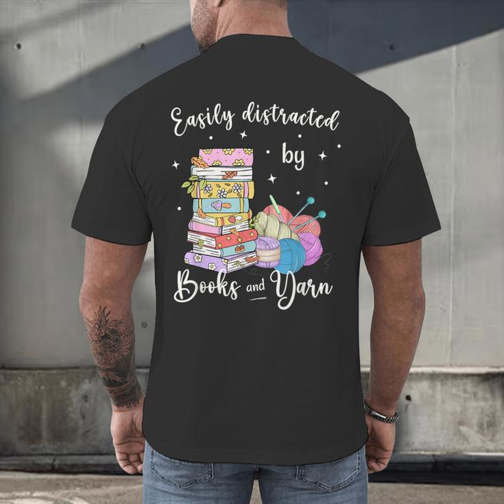 Yarn Quote Easily Distracted By Books And Yarn Reader Men's Back Print T-Shirt Yarn Quote Easily Distracted By Books And Yarn Reader Men's Back Print T-Shirt