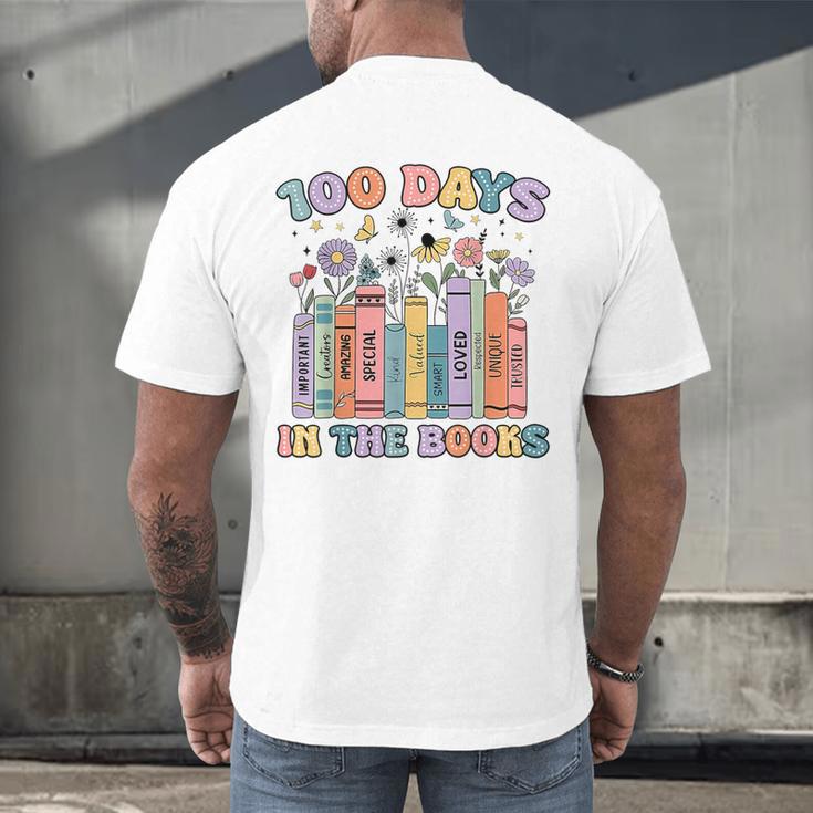 100 Days In The Books Reading Teacher 100th Day Of School Men's Back Print T-Shirt