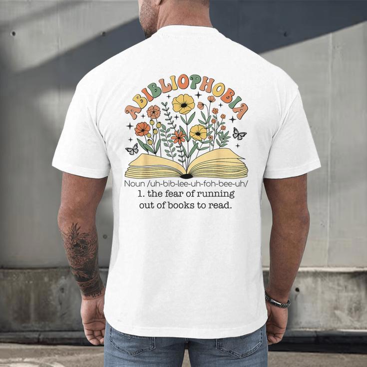 Abibliophobia Wildflower Reading Bookworm Book Reader Men's Back Print T-Shirt Abibliophobia Wildflower Reading Bookworm Book Reader Men's Back Print T-Shirt