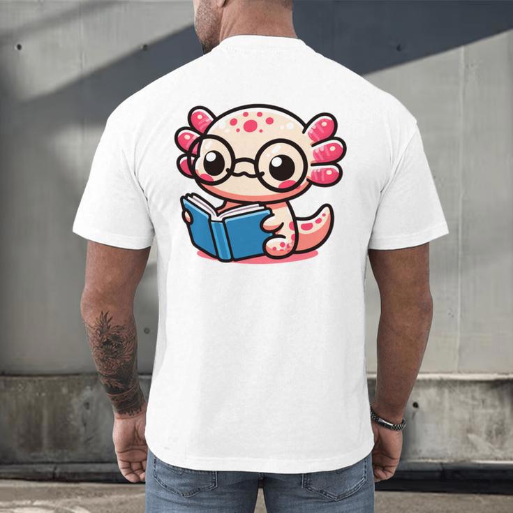 Adorable Book Lover Axolotl With Reading Glasses Cute Men's Back Print T-Shirt Adorable Book Lover Axolotl With Reading Glasses Cute Men's Back Print T-Shirt