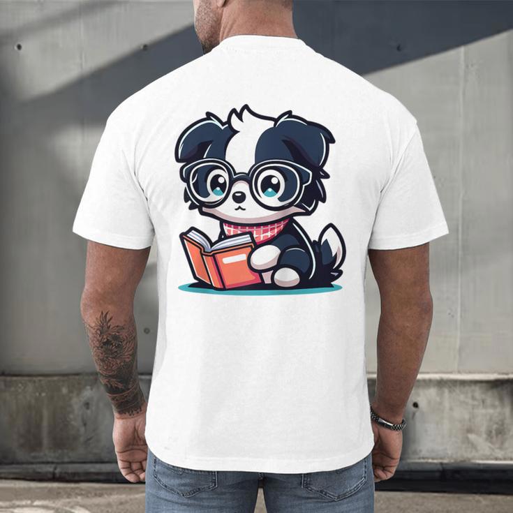 Adorable Book Lover Border Collie With Reading Glasses Cute Raglan Baseball Tee Men's Back Print T-Shirt Adorable Book Lover Border Collie With Reading Glasses Cute Raglan Baseball Tee Men's Back Print T-Shirt