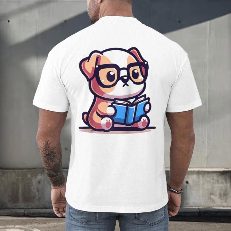 Adorable Book Lover Bulldog With Reading Glasses Cute Raglan Baseball Tee Men's Back Print T-Shirt