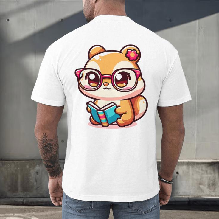 Adorable Book Lover Chipmunk With Reading Glasses Cute Premium Men's Back Print T-Shirt Adorable Book Lover Chipmunk With Reading Glasses Cute Premium Men's Back Print T-Shirt