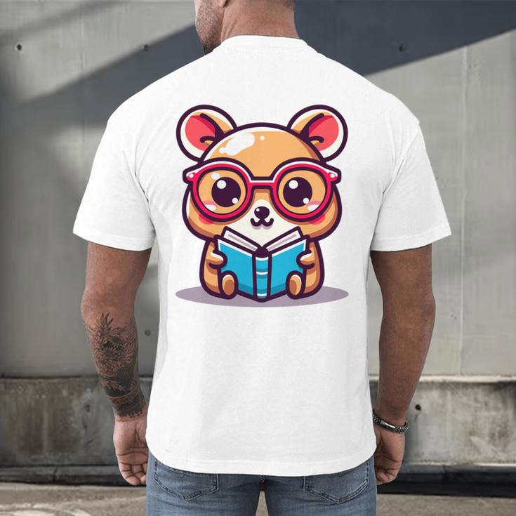 Adorable Book Lover Quokka With Reading Glasses Cute Men's Back Print T-Shirt