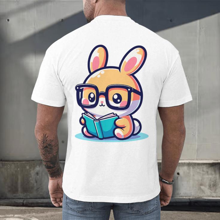 Adorable Book Lover Rabbit With Reading Glasses Cute Premium Men's Back Print T-Shirt