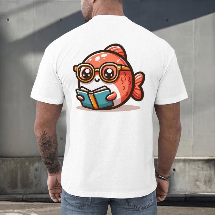 Adorable Book Lover Salmon With Reading Glasses Cute Men's Back Print T-Shirt