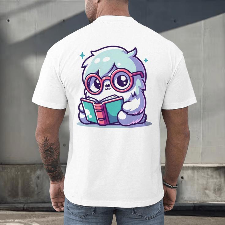 Adorable Book Lover Yeti With Reading Glasses Cute Men's Back Print T-Shirt Adorable Book Lover Yeti With Reading Glasses Cute Men's Back Print T-Shirt