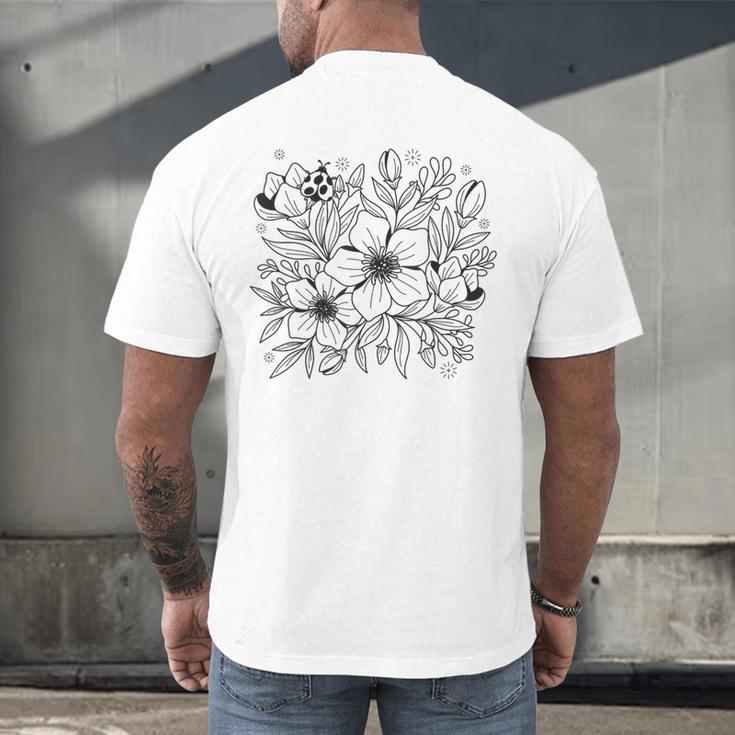 Adult Coloring Book Style Flowers And Ladybug Self Coloring Men's Back Print T-Shirt