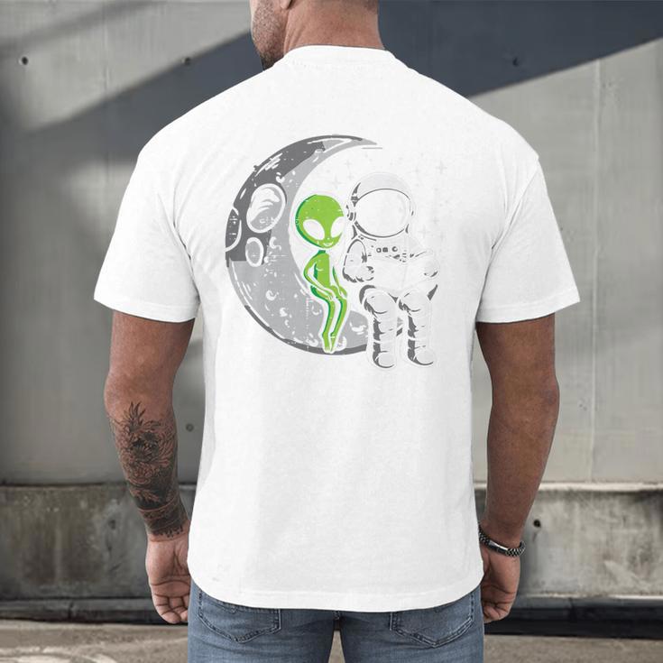 Astronaut Reading Book To Alien Moon Space Women Kids Men Premium Tri-Blend Men's Back Print T-Shirt