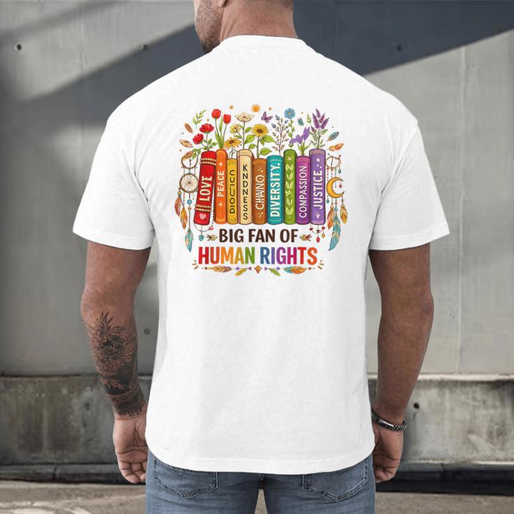 Boho Floral Book Big Fan Of Human Rights Liberal Protest Men's Back Print T-Shirt
