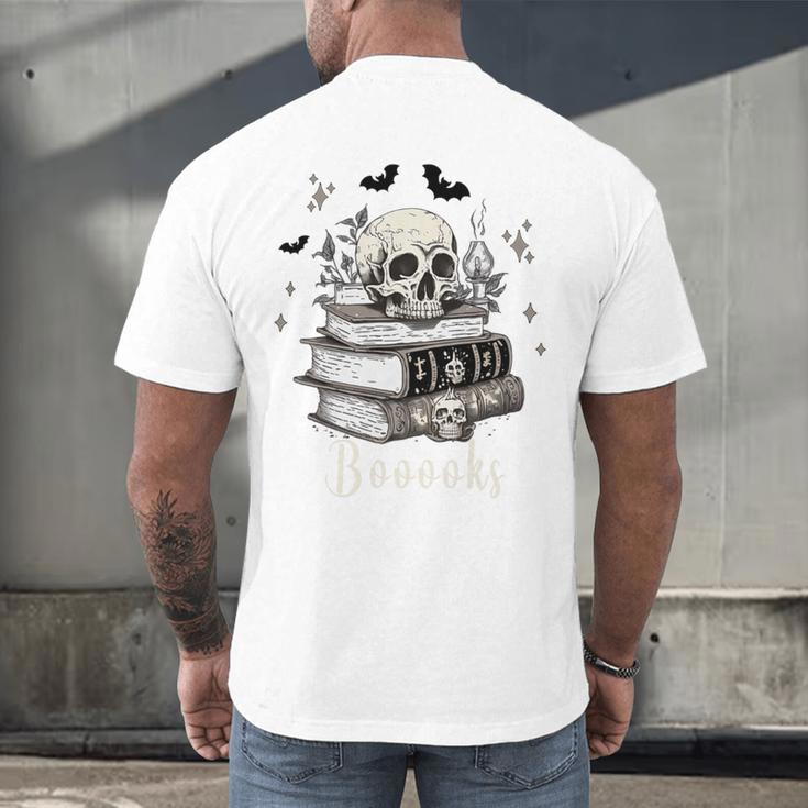 Boo Skeleton Skull Books Halloween Women School Teacher Kid Premium Men's Back Print T-Shirt Boo Skeleton Skull Books Halloween Women School Teacher Kid Premium Men's Back Print T-Shirt