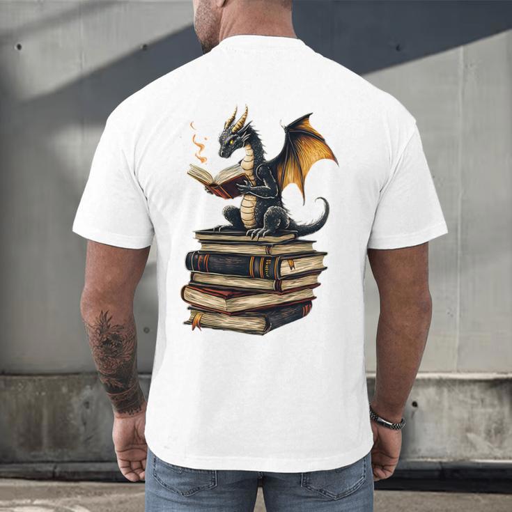 Book Dragon Men's Back Print T-Shirt Book Dragon Men's Back Print T-Shirt