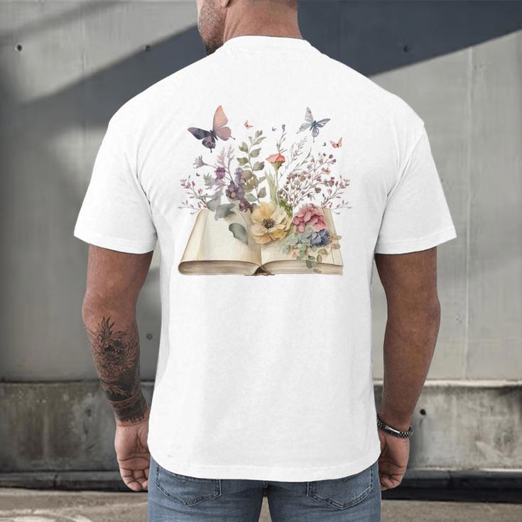Book Flowers And Butterfly Beautiful Reading Reader Graphic Men's Back Print T-Shirt