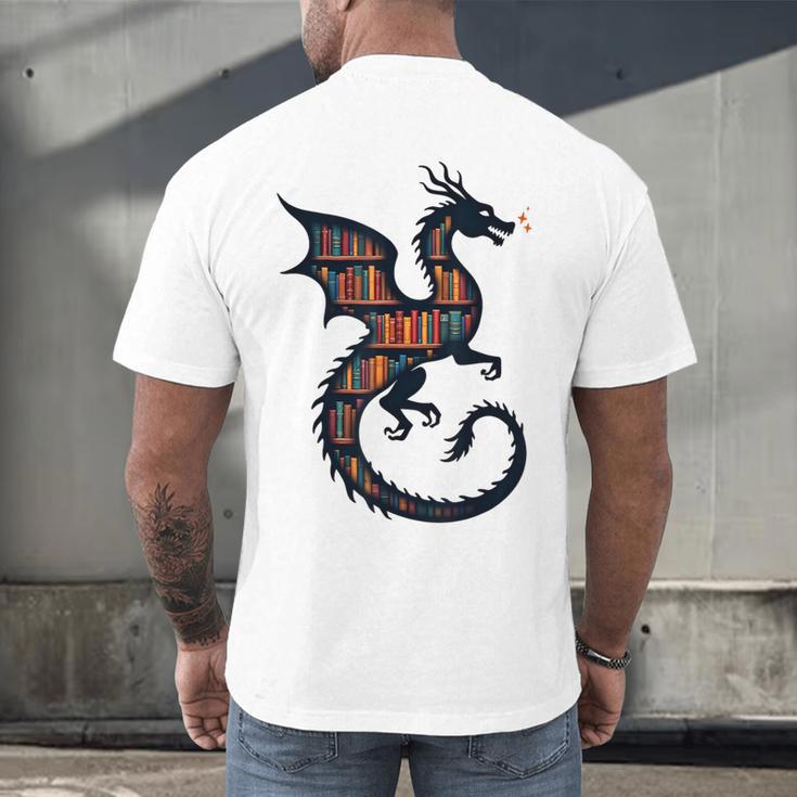 Book Lover Bookworm Reading Books Dragon Men's Back Print T-Shirt