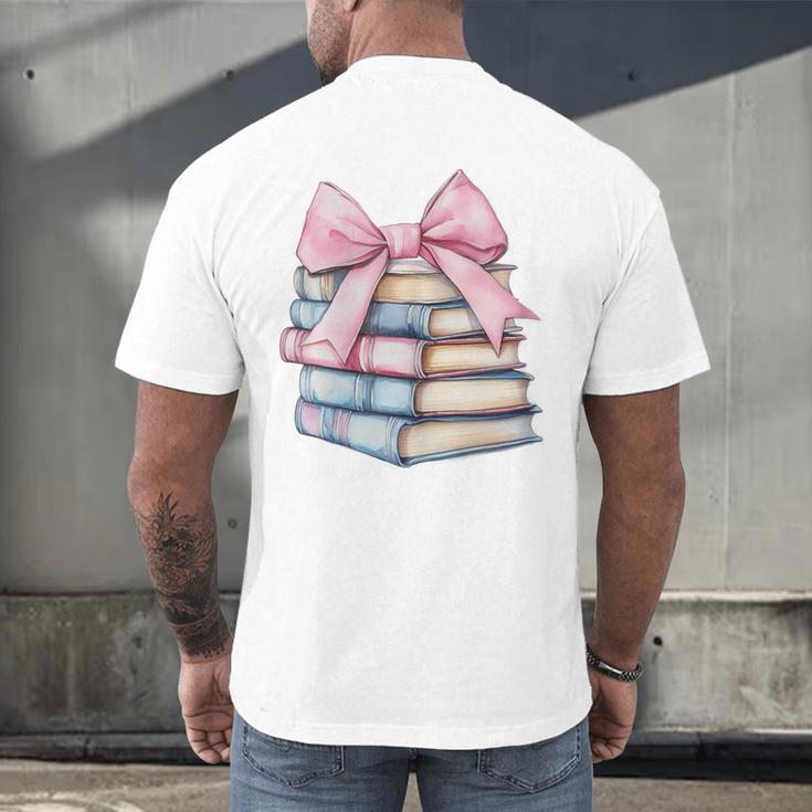 Book Lover Coquette Bow Pink Dainty Ribbon Cute Bookworm Men's Back Print T-Shirt