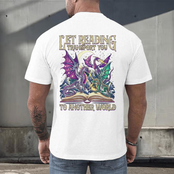 Book Lover Dragon Reading Transport You To Another World Men's Back Print T-Shirt