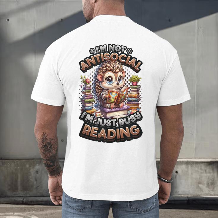 Book Lover Hedgehog Reading Books Introvert Bookworm Men's Back Print T-Shirt