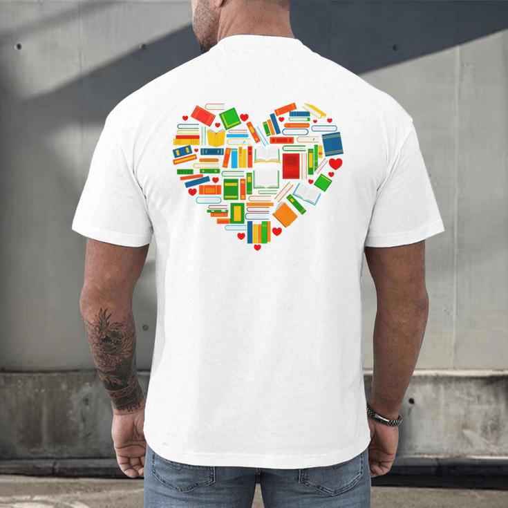 Book Lover Librarian Books Heart Valentine Men's Back Print T-Shirt