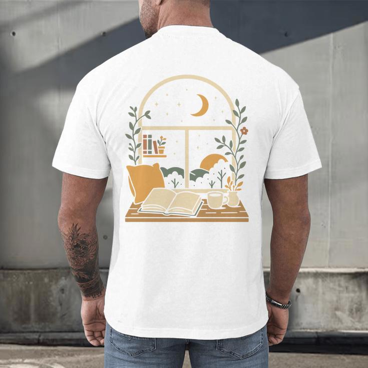 Book Lover Moonlight Reading Scene Night Men's Back Print T-Shirt