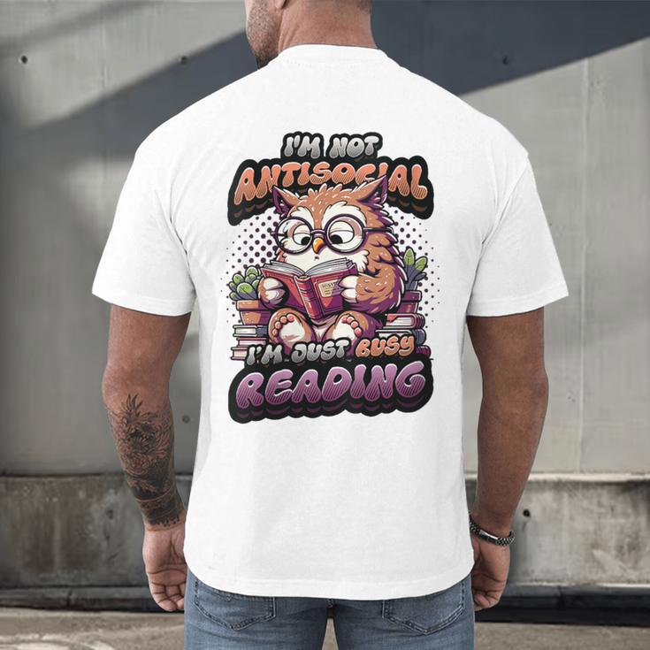 Book Lover Owl Reading Books Introvert Bookworm Men's Back Print T-Shirt Book Lover Owl Reading Books Introvert Bookworm Men's Back Print T-Shirt
