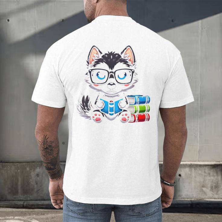 Book Lover Reading Husky Dog Men's Back Print T-Shirt