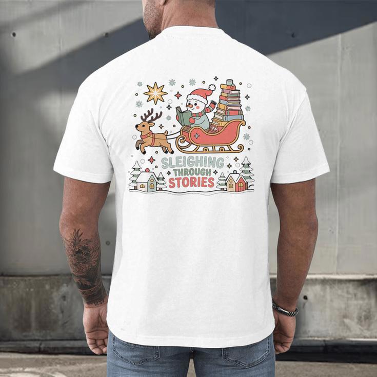 Book Lovers Winter Sleighing Through Stories Tee Premium Tri-Blend Men's Back Print T-Shirt