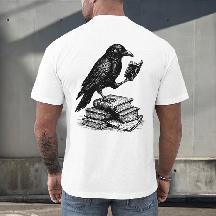 Book Raven Vintage Dark Academia Literature Reading Men's Back Print T-Shirt