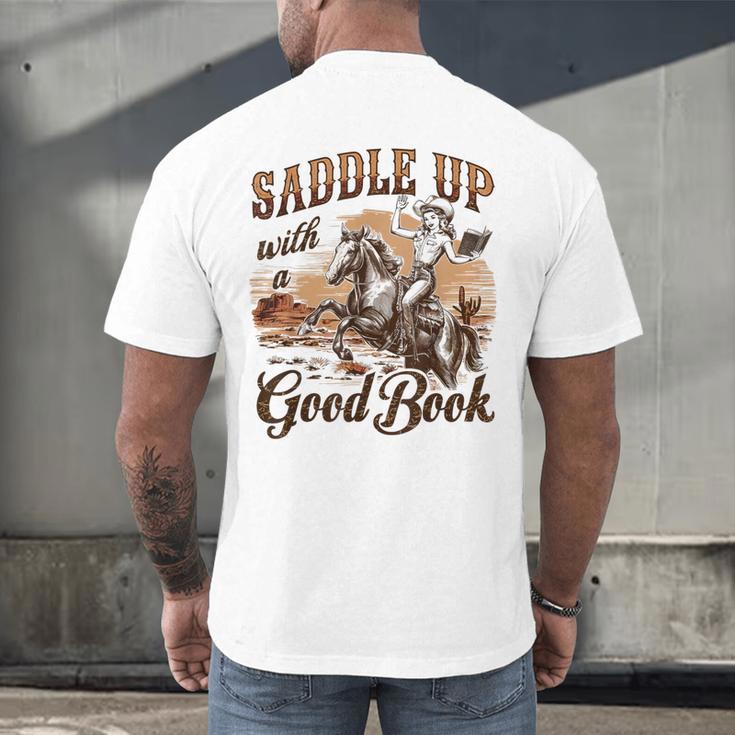 Bookish Retro Western Cowgirl Texas Book Lover Novel Reader Men's Back Print T-Shirt Bookish Retro Western Cowgirl Texas Book Lover Novel Reader Men's Back Print T-Shirt