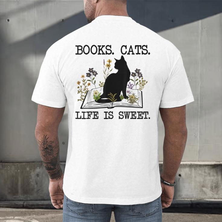 Books Cats Life Is Sweet Cat Book Lover Men Women Teen Men's Back Print T-Shirt