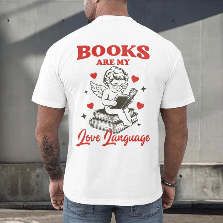 Books Are My LoveLanguage Cupid Valentines Men's Back Print T-Shirt Books Are My LoveLanguage Cupid Valentines Men's Back Print T-Shirt