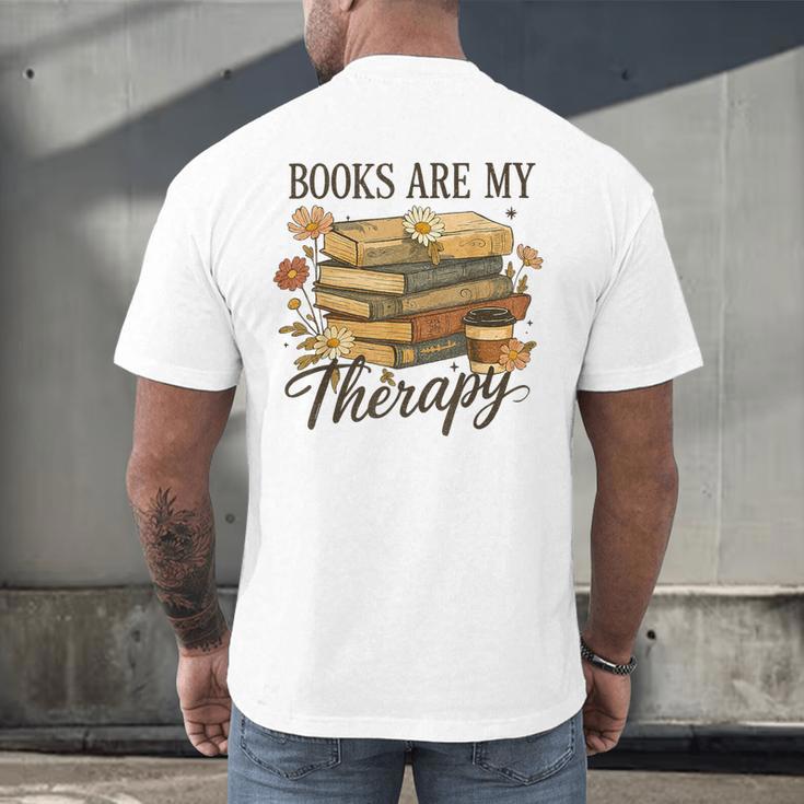 Books Are My Therapy Vintage Book Lover Daisy Art Men's Back Print T-Shirt Books Are My Therapy Vintage Book Lover Daisy Art Men's Back Print T-Shirt