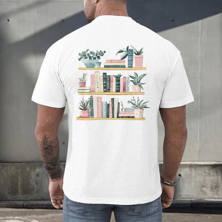 Bookshelves With Books & Plants Premium Men's Back Print T-Shirt Bookshelves With Books & Plants Premium Men's Back Print T-Shirt