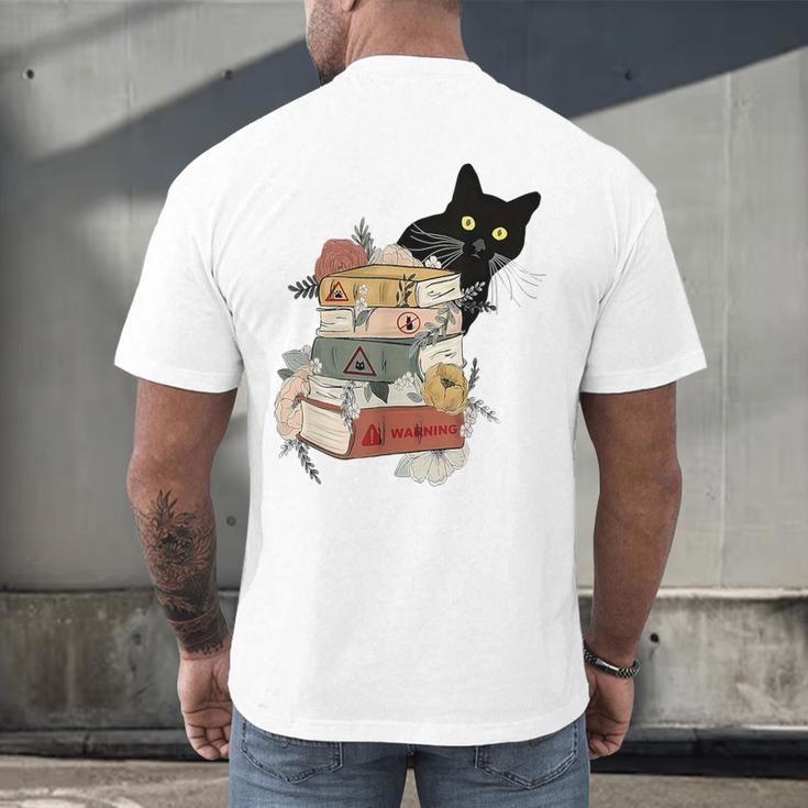Cat And Books Flowers Reading Club Cat Lover Bookworm Men's Back Print T-Shirt