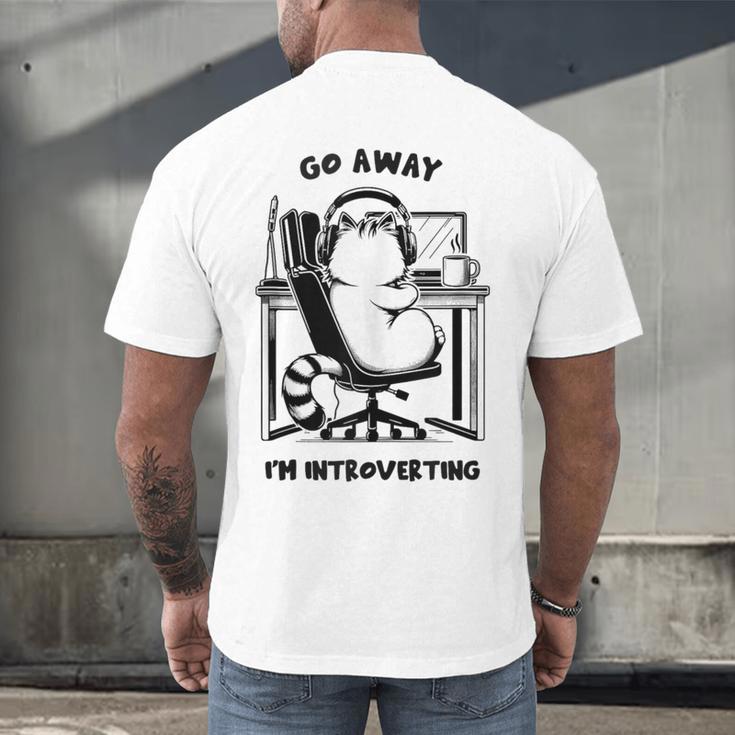 Cat With Coffee On Computer Go Away I'm Introverting Men's Back Print T-Shirt