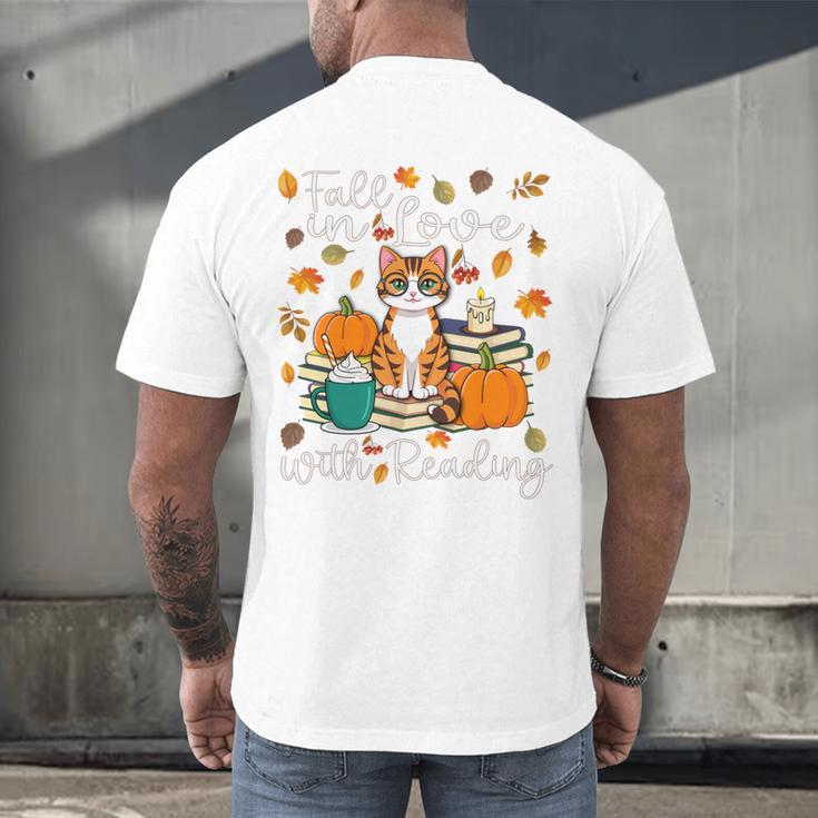 Cat Fall In Love With Reading Book Lover Autumn Men's Back Print T-Shirt