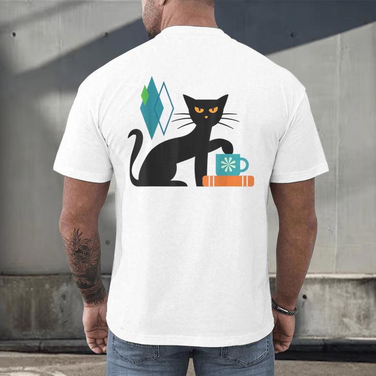 Cat Midcentury With Book And Coffee Atomic Age Mid Century Men's Back Print T-Shirt Cat Midcentury With Book And Coffee Atomic Age Mid Century Men's Back Print T-Shirt