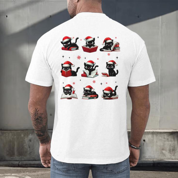 Cat Reading Books Lover Christmas Cat Lover Xmas Men's Back Print T-Shirt