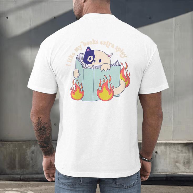 Cat Reading a Romance BookI Like My Books Extra Spicy Men's Back Print T-Shirt