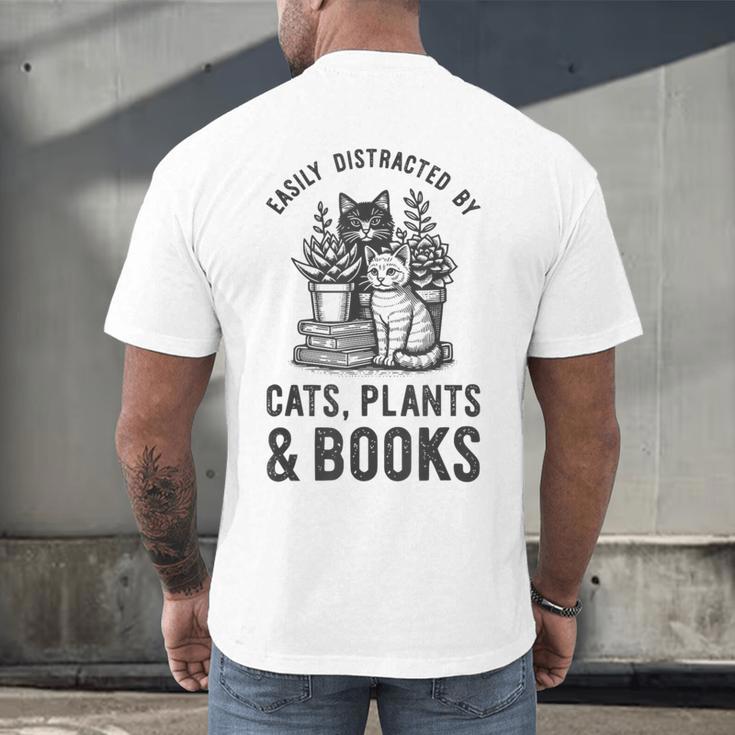 Cats Plants And Books Shirt Plant Lover Gardening Men's Back Print T-Shirt Cats Plants And Books Shirt Plant Lover Gardening Men's Back Print T-Shirt