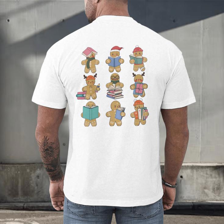 Christmas Library Gingerbread Man Books Lover Bookworm Men's Back Print T-Shirt