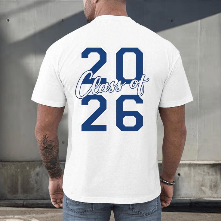 Class Of 2026 Graduation Varsity Navy Blue Letters Premium Tri-Blend Men's Back Print T-Shirt