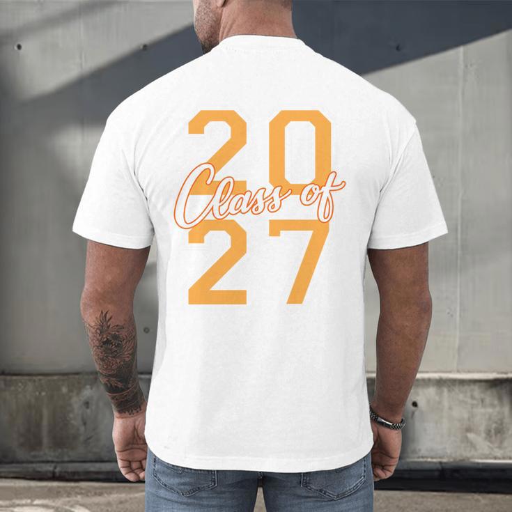 Class Of 2027 Graduation Varsity Orange On The Back Premium Tri-Blend Men's Back Print T-Shirt