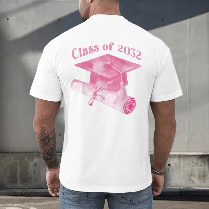 Class Of 2032 Senior 2032 Back To School 2032 Graduation Cap Men's Back Print T-Shirt