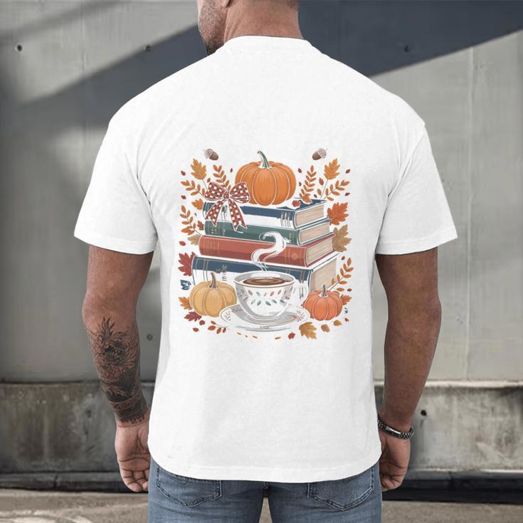 Cozy Autumn Books Fully Booked For Fall Books Pumpkin Men's Back Print T-Shirt