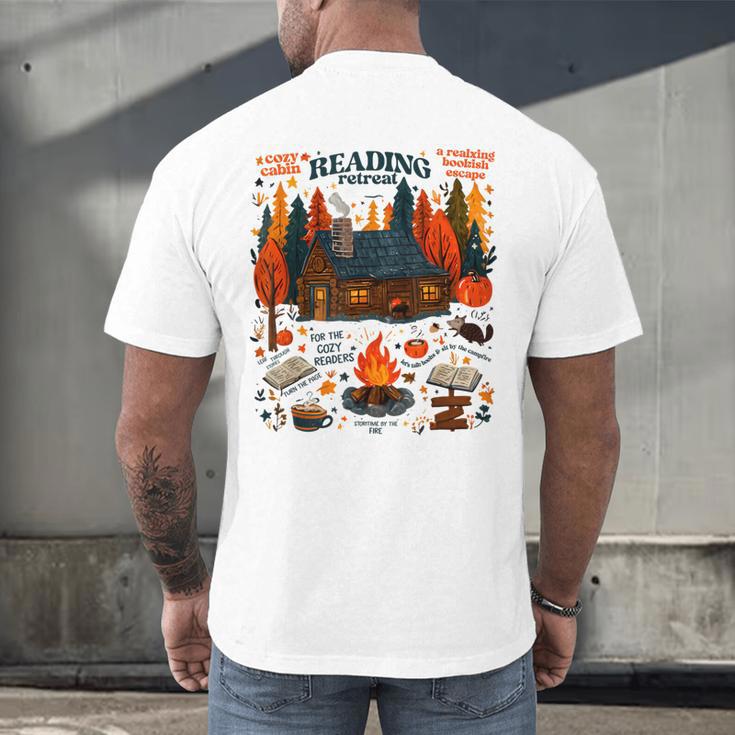 Cozy Reading Cabin Retreat Fall Bookish Autumn Cozy Reader Men's Back Print T-Shirt