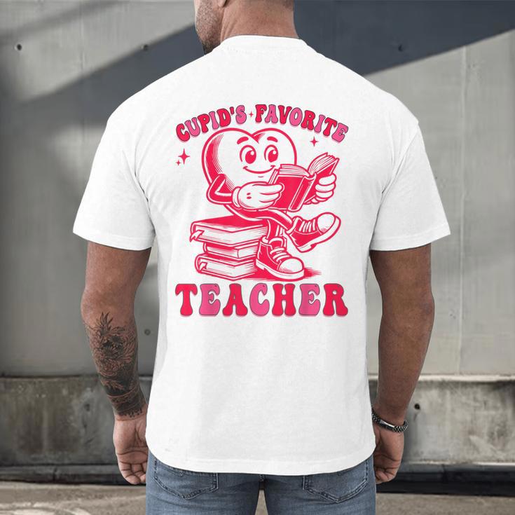 Cupid's Favorite Teacher Valentines Day Heart Book Lover Men's Back Print T-Shirt